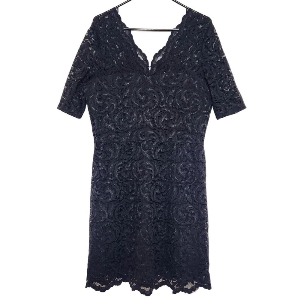 Garnet Hill Womens SZ 10 Lace Dress Short Sleeve Knee Length Lined Black